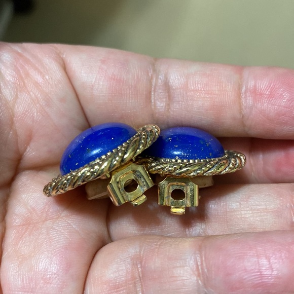 🖤Vtg💕80s blue and gold clip earrings - Picture 7 of 11